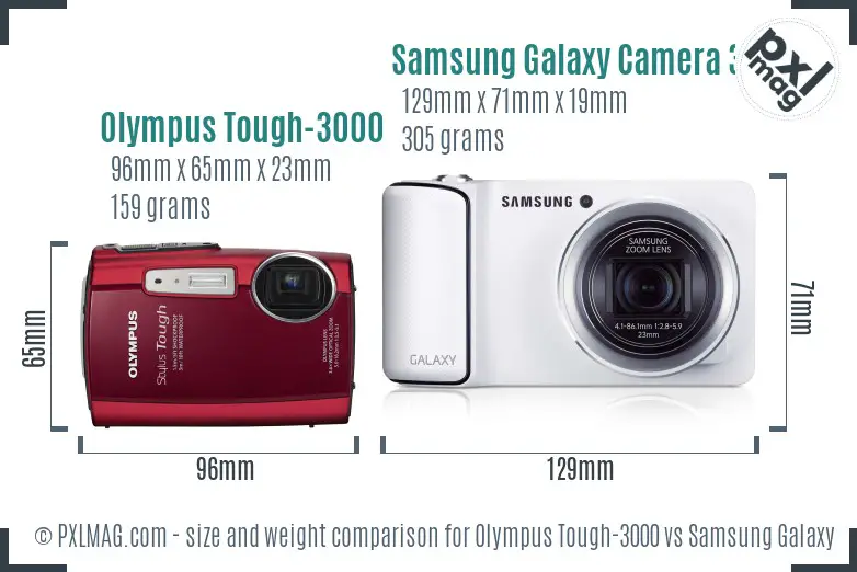 Olympus Tough-3000 vs Samsung Galaxy Camera 3G size comparison