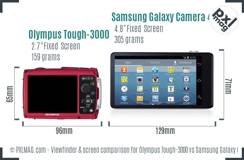 Olympus Tough-3000 vs Samsung Galaxy Camera 4G Screen and Viewfinder comparison Olympus Tough-3000 vs Samsung Galaxy Camera 4G Screen and Viewfinder comparison
