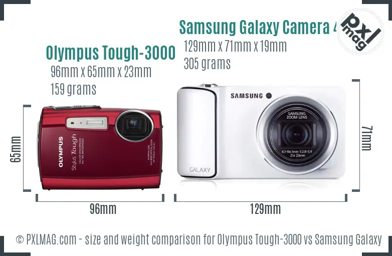 Olympus Tough-3000 vs Samsung Galaxy Camera 4G size comparison Olympus Tough-3000 vs Samsung Galaxy Camera 4G size comparison