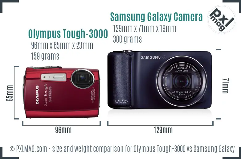 Olympus Tough-3000 vs Samsung Galaxy Camera size comparison Olympus Tough-3000 vs Samsung Galaxy Camera size comparison