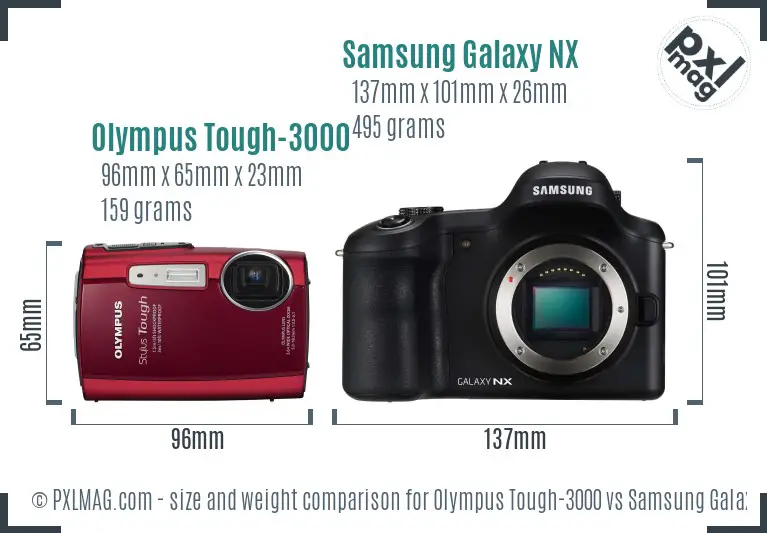 Olympus Tough-3000 vs Samsung Galaxy NX size comparison