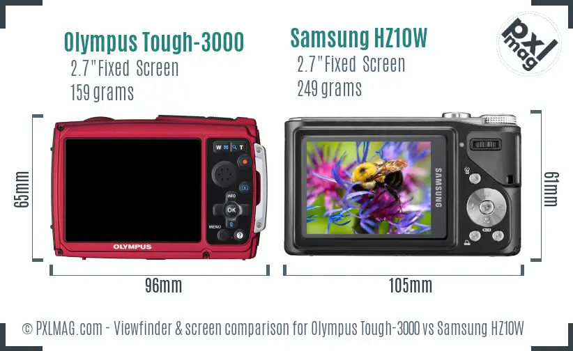 Olympus Tough-3000 vs Samsung HZ10W Screen and Viewfinder comparison