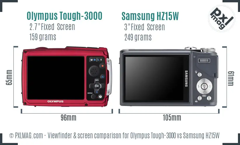 Olympus Tough-3000 vs Samsung HZ15W Screen and Viewfinder comparison