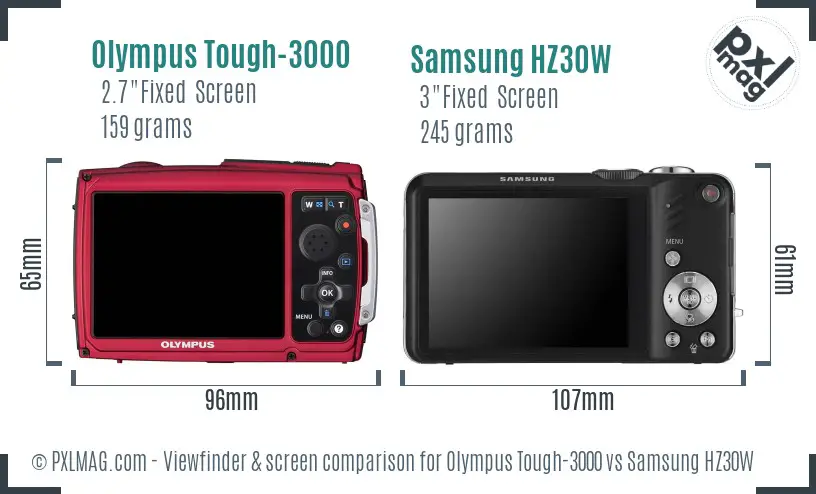 Olympus Tough-3000 vs Samsung HZ30W Screen and Viewfinder comparison