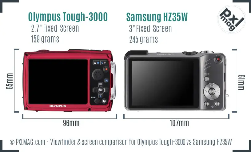 Olympus Tough-3000 vs Samsung HZ35W Screen and Viewfinder comparison