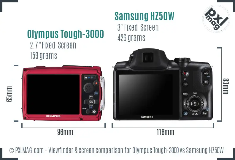 Olympus Tough-3000 vs Samsung HZ50W Screen and Viewfinder comparison