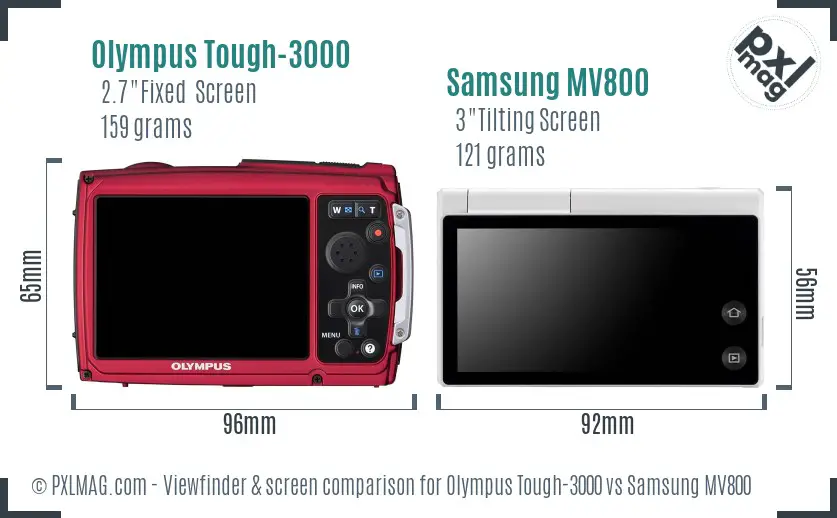 Olympus Tough-3000 vs Samsung MV800 Screen and Viewfinder comparison