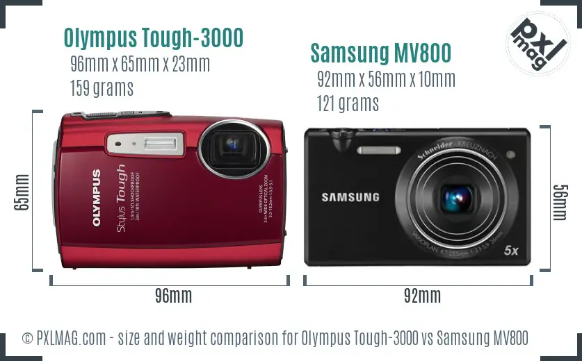 Olympus Tough-3000 vs Samsung MV800 size comparison