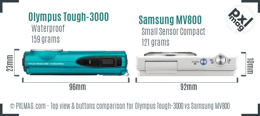 Olympus Tough-3000 vs Samsung MV800 top view buttons comparison