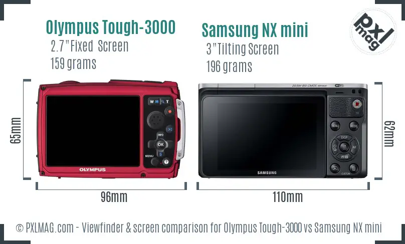 Olympus Tough-3000 vs Samsung NX mini Screen and Viewfinder comparison