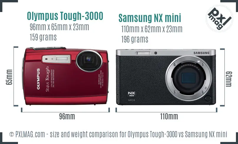 Olympus Tough-3000 vs Samsung NX mini size comparison