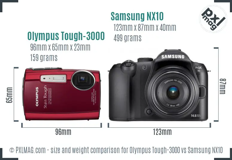Olympus Tough-3000 vs Samsung NX10 size comparison Olympus Tough-3000 vs Samsung NX10 size comparison