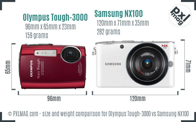 Olympus Tough-3000 vs Samsung NX100 size comparison