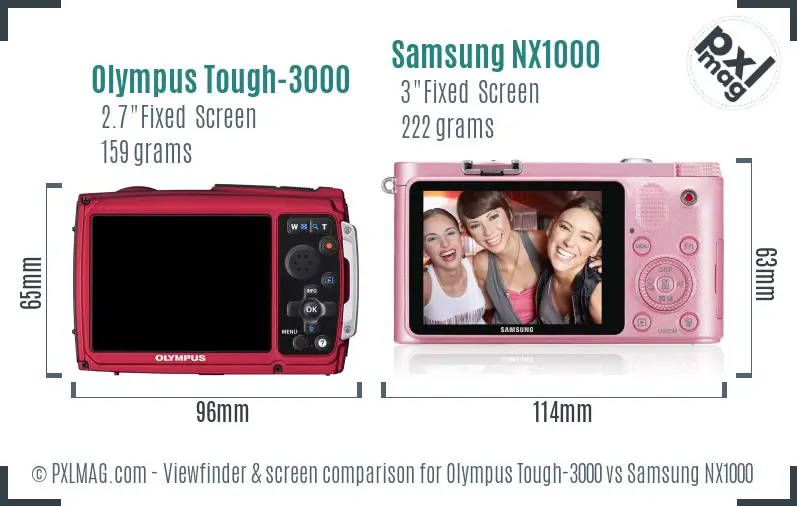 Olympus Tough-3000 vs Samsung NX1000 Screen and Viewfinder comparison
