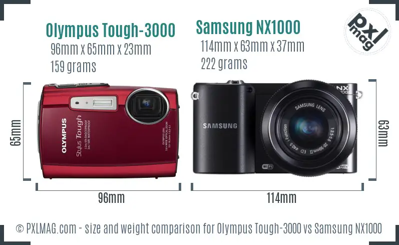 Olympus Tough-3000 vs Samsung NX1000 size comparison Olympus Tough-3000 vs Samsung NX1000 size comparison