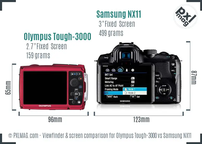 Olympus Tough-3000 vs Samsung NX11 Screen and Viewfinder comparison