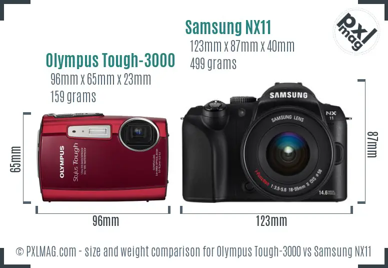 Olympus Tough-3000 vs Samsung NX11 size comparison