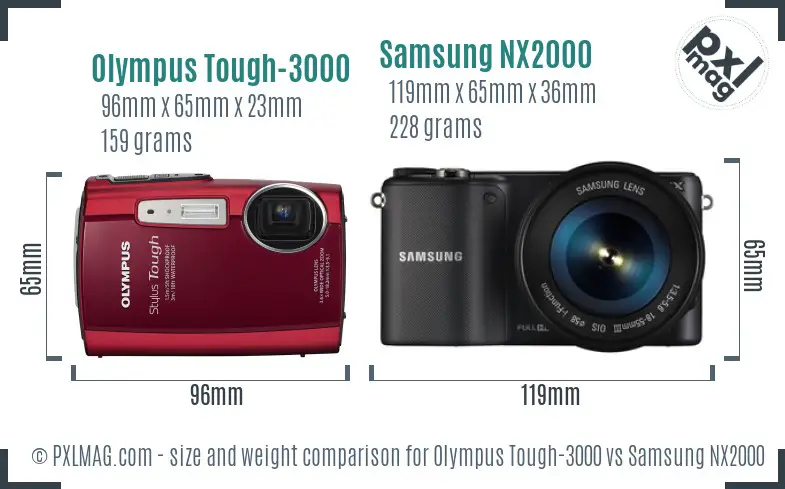 Olympus Tough-3000 vs Samsung NX2000 size comparison