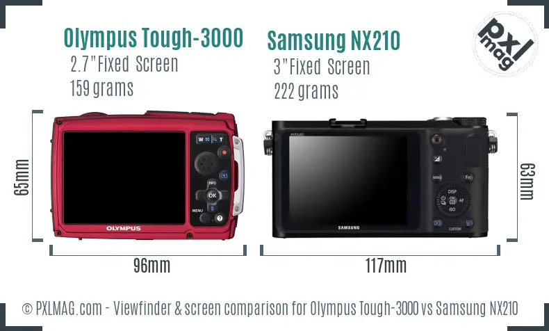 Olympus Tough-3000 vs Samsung NX210 Screen and Viewfinder comparison