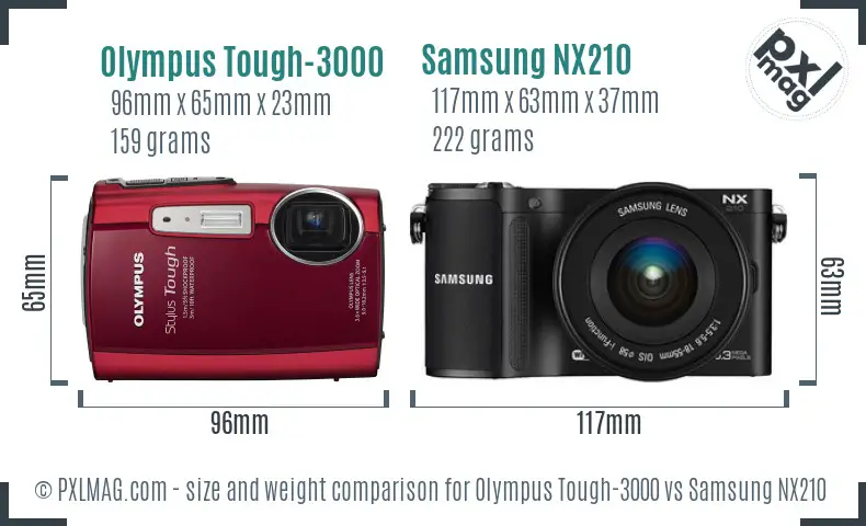 Olympus Tough-3000 vs Samsung NX210 size comparison