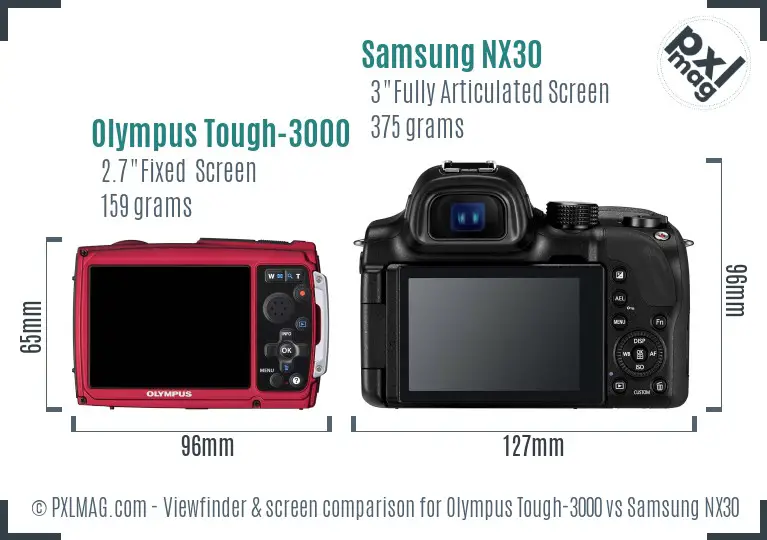 Olympus Tough-3000 vs Samsung NX30 Screen and Viewfinder comparison Olympus Tough-3000 vs Samsung NX30 Screen and Viewfinder comparison