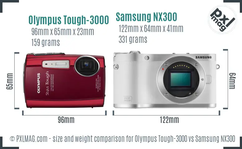 Olympus Tough-3000 vs Samsung NX300 size comparison