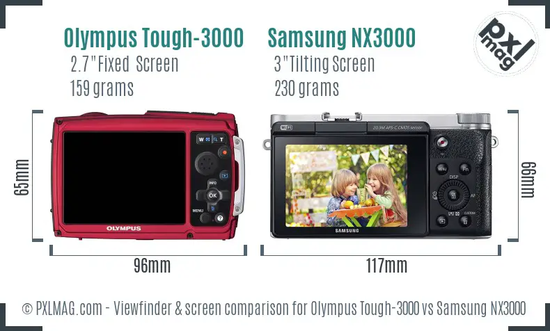 Olympus Tough-3000 vs Samsung NX3000 Screen and Viewfinder comparison