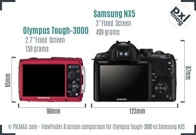 Olympus Tough-3000 vs Samsung NX5 Screen and Viewfinder comparison