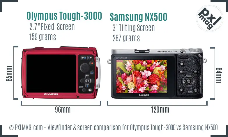 Olympus Tough-3000 vs Samsung NX500 Screen and Viewfinder comparison Olympus Tough-3000 vs Samsung NX500 Screen and Viewfinder comparison