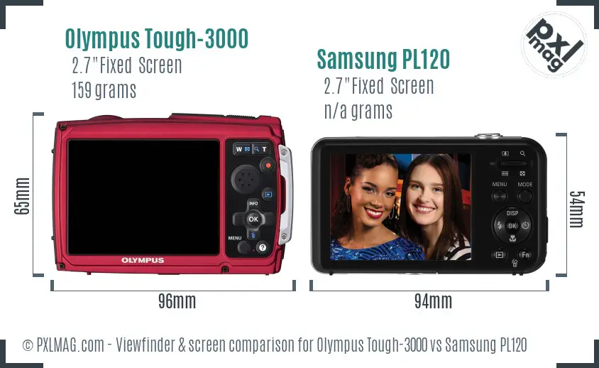 Olympus Tough-3000 vs Samsung PL120 Screen and Viewfinder comparison