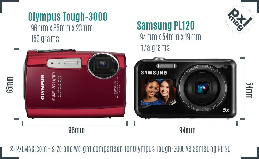 Olympus Tough-3000 vs Samsung PL120 size comparison