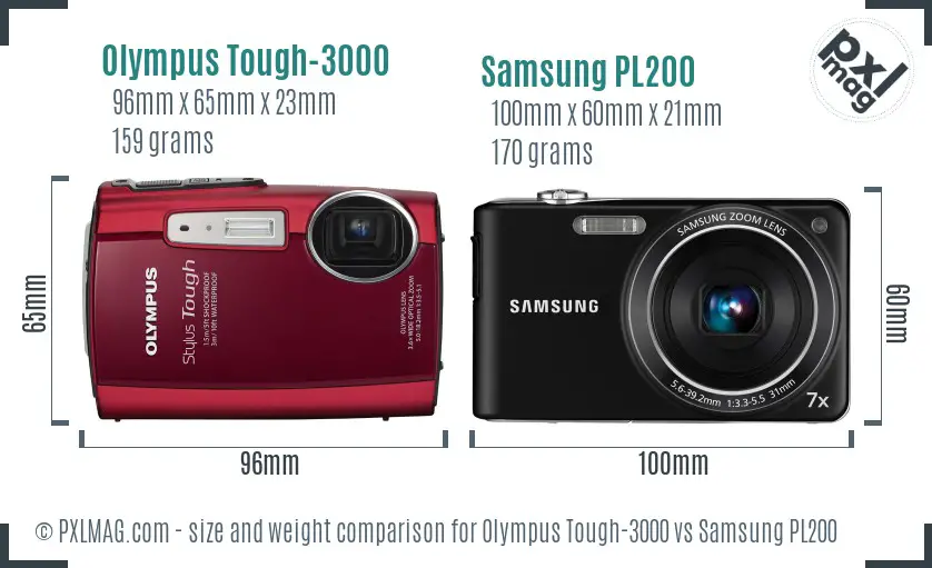 Olympus Tough-3000 vs Samsung PL200 size comparison Olympus Tough-3000 vs Samsung PL200 size comparison
