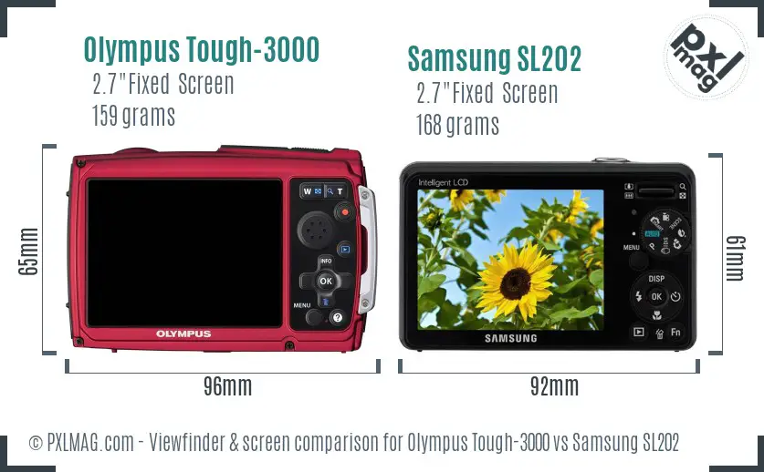 Olympus Tough-3000 vs Samsung SL202 Screen and Viewfinder comparison