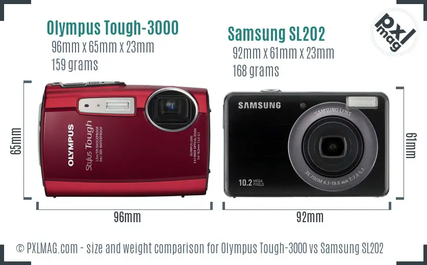 Olympus Tough-3000 vs Samsung SL202 size comparison