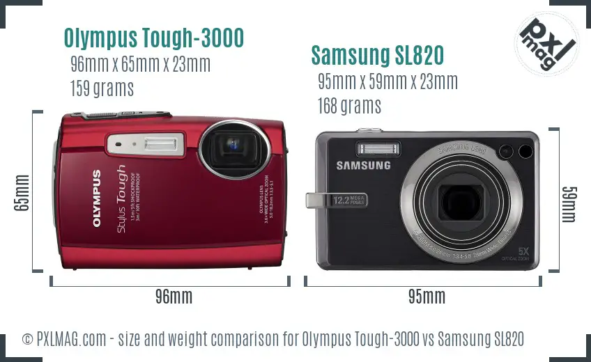 Olympus Tough-3000 vs Samsung SL820 size comparison