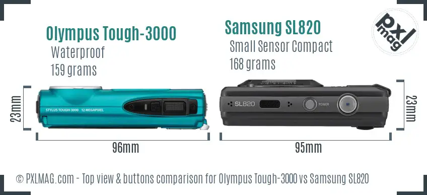 Olympus Tough-3000 vs Samsung SL820 top view buttons comparison