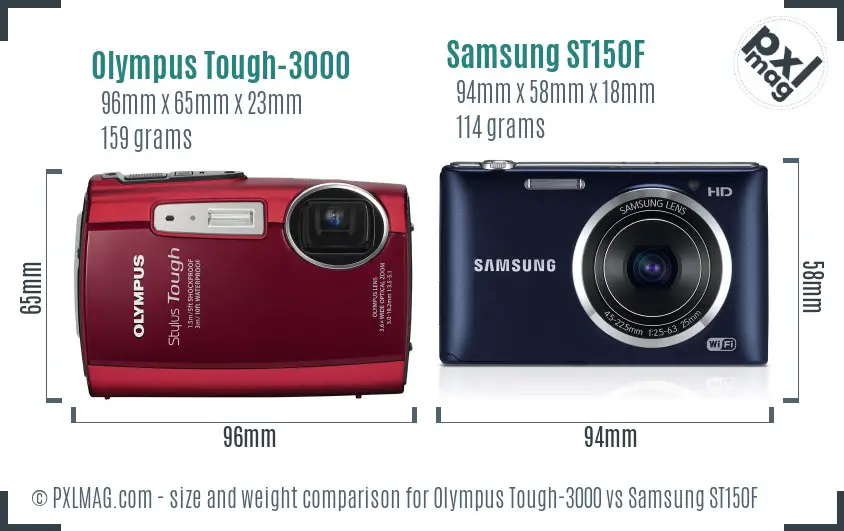 Olympus Tough-3000 vs Samsung ST150F size comparison Olympus Tough-3000 vs Samsung ST150F size comparison
