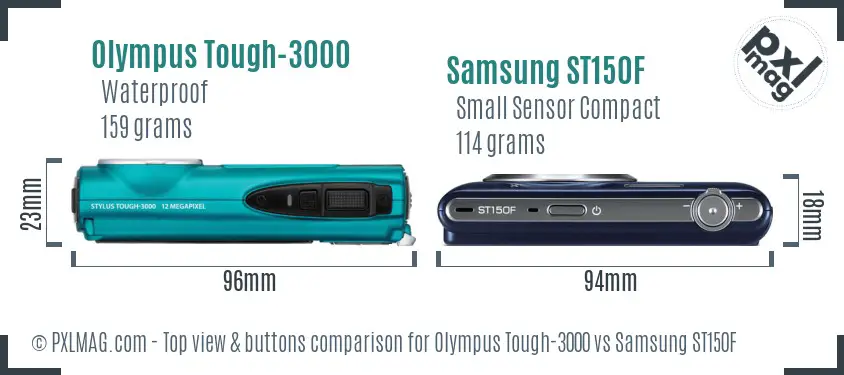 Olympus Tough-3000 vs Samsung ST150F top view buttons comparison Olympus Tough-3000 vs Samsung ST150F top view buttons comparison