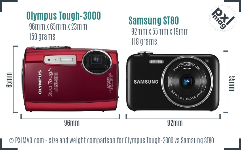 Olympus Tough-3000 vs Samsung ST80 size comparison