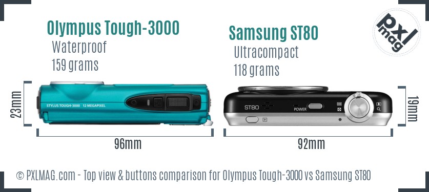 Olympus Tough-3000 vs Samsung ST80 top view buttons comparison