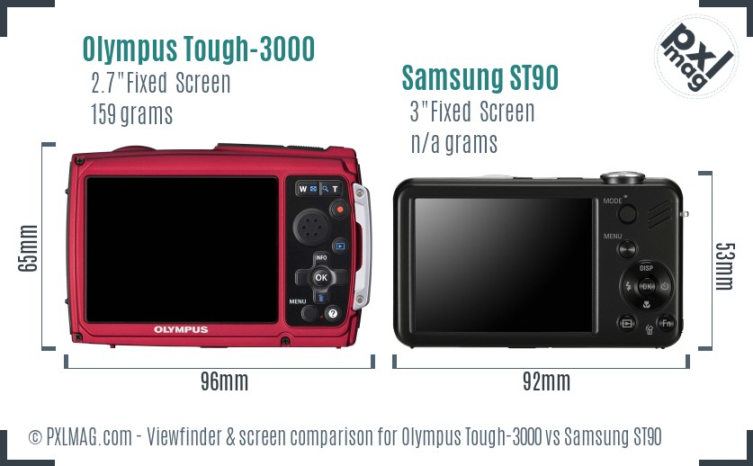 Olympus Tough-3000 vs Samsung ST90 Screen and Viewfinder comparison