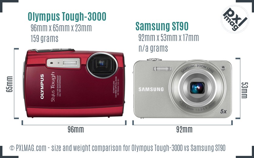 Olympus Tough-3000 vs Samsung ST90 size comparison