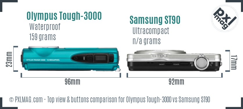 Olympus Tough-3000 vs Samsung ST90 top view buttons comparison