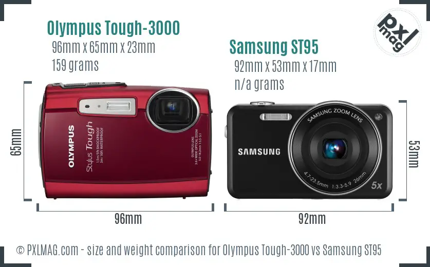 Olympus Tough-3000 vs Samsung ST95 size comparison