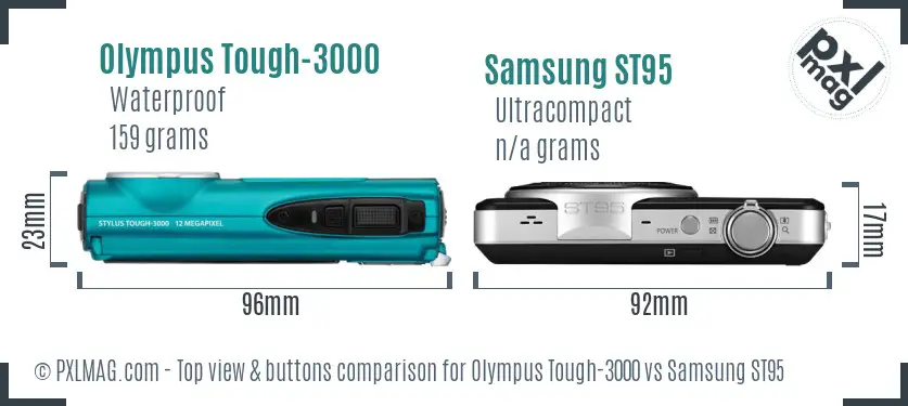 Olympus Tough-3000 vs Samsung ST95 top view buttons comparison