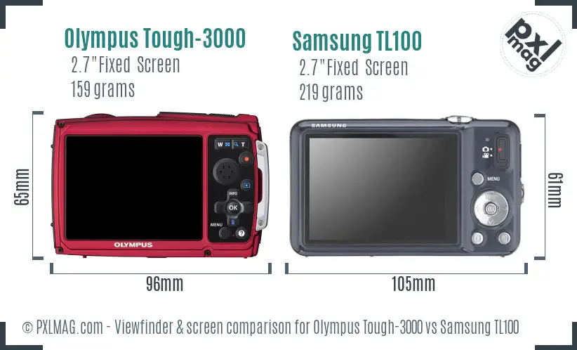 Olympus Tough-3000 vs Samsung TL100 Screen and Viewfinder comparison