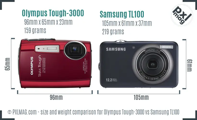 Olympus Tough-3000 vs Samsung TL100 size comparison