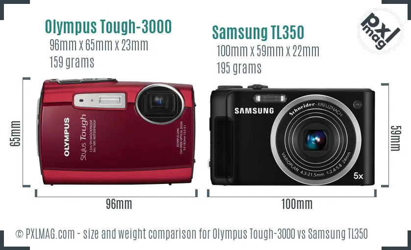 Olympus Tough-3000 vs Samsung TL350 size comparison