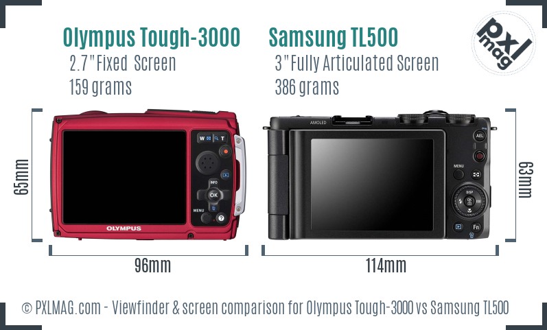 Olympus Tough-3000 vs Samsung TL500 Screen and Viewfinder comparison