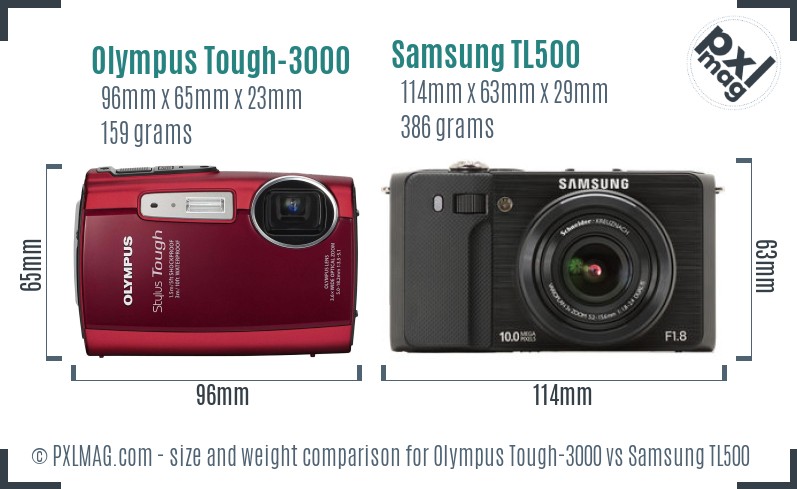 Olympus Tough-3000 vs Samsung TL500 size comparison